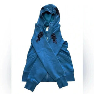 Ivivva Lululemon Blue Hoodie With Black Velvet Flowers Size  12
